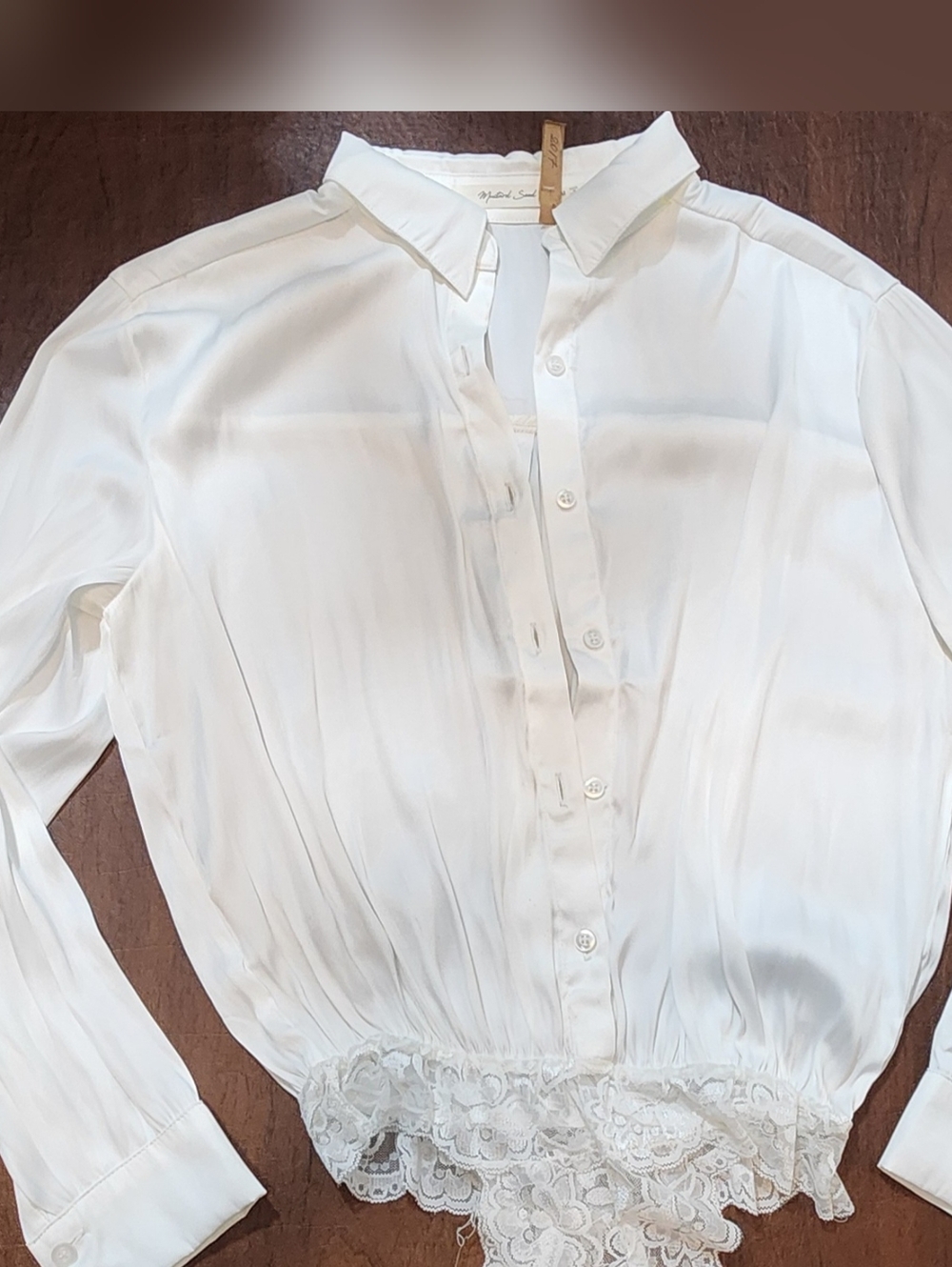 Women's White Lace-Hem Button-Front Blouse